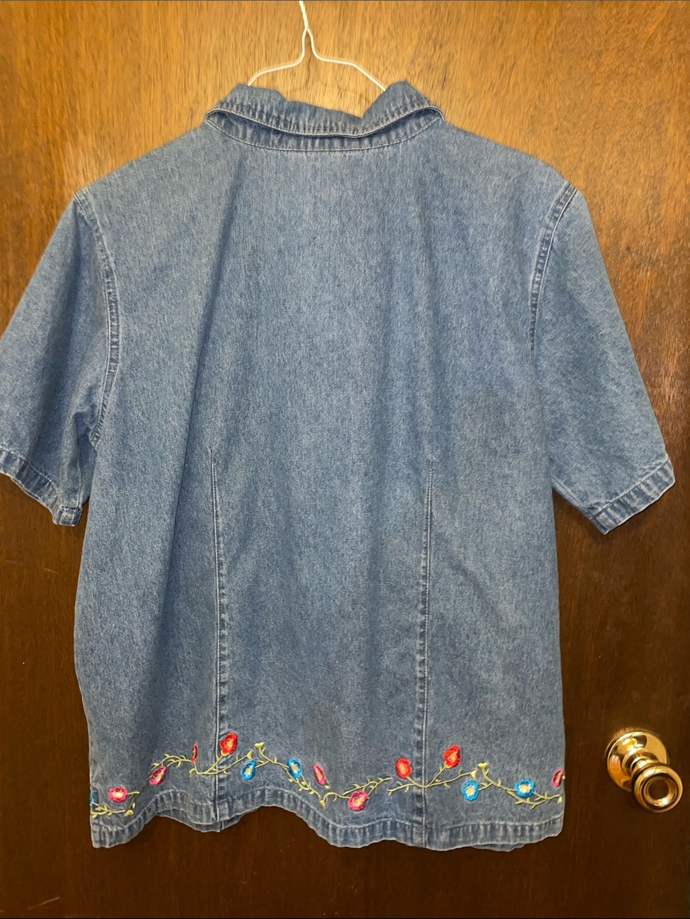 Denim&Co vintage Blue Denim Front-Zip Shirt - X-Large w/embroidery - Picture 6 of 6